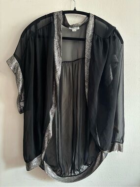 Blanche Sheer Black Kimono Cardigan with Silver Trim - Vintage Chic